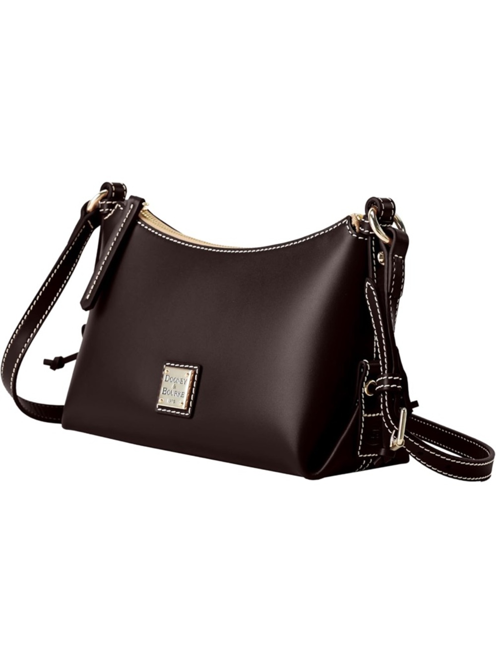 New Dooney & Bourke Dark Brown Leather Penrose Hobo Crossbody 22 with Gold - Picture 2 of 4